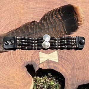 Black Leather Buffalo Indian Head Nickel Bracelet